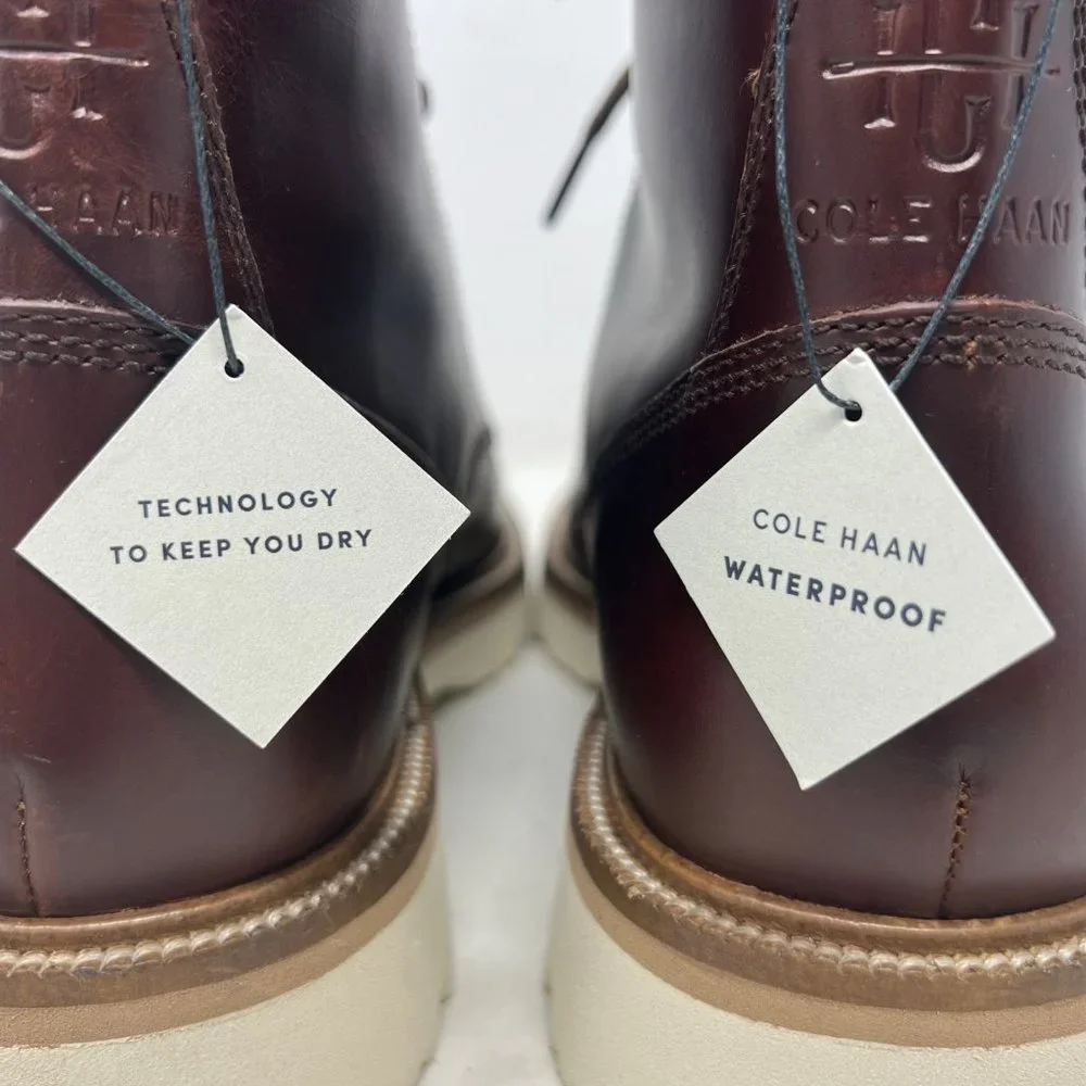 Cole Haan American Classics Plain Toe Leather Boot Brown White Lug Sole Size 8.5